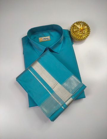Premium Japan Silk Dhoti Set - Aqua Blue