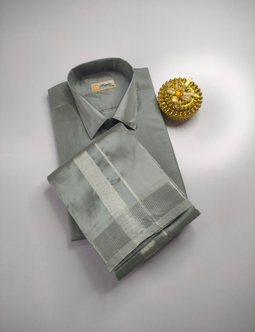Premium Japan Silk Dhoti Set - Steel Grey