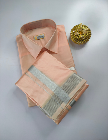 Premium Japan Silk Dhoti Set - Peach
