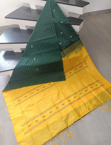 Bottle Green body and Sunshine Yellow Pallu