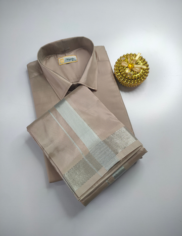 Premium Japan Silk Dhoti Set - Sand Stone