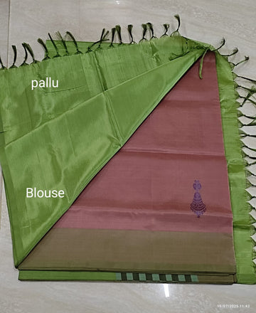 Dusty rose saree with green border and pallu
