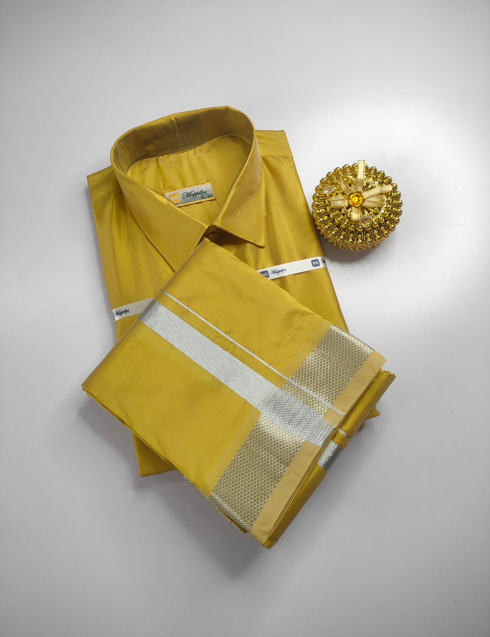 Premium Japan Silk Dhoti Set - Jari Gold