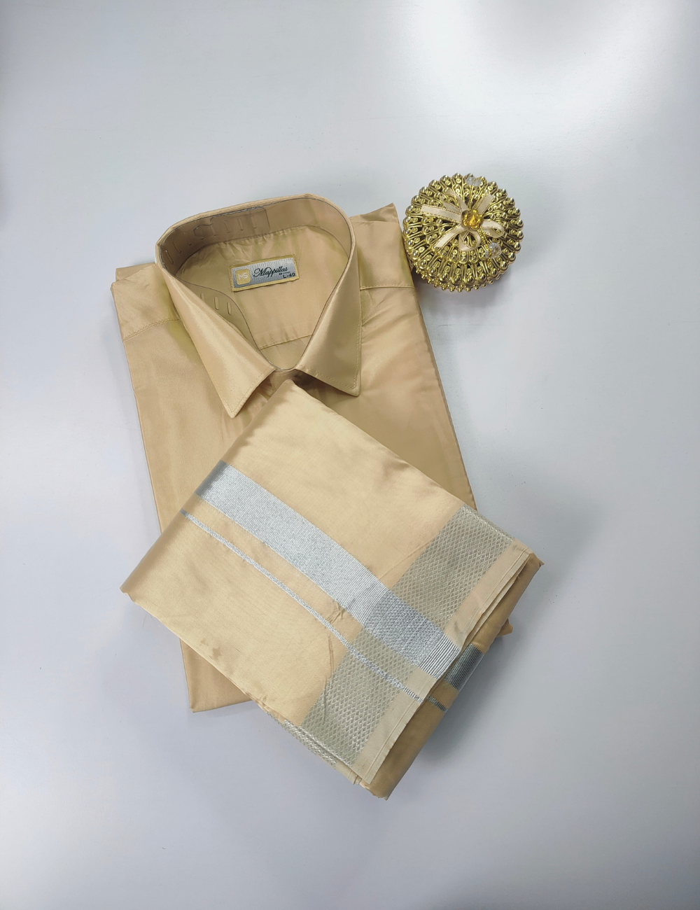 Premium Japan Silk Dhoti Set - Natural Sandal