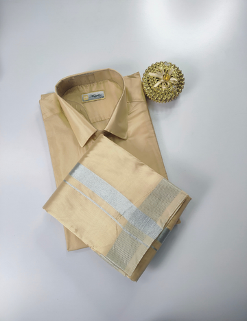 Premium Japan Silk Dhoti Set - Natural Sandal