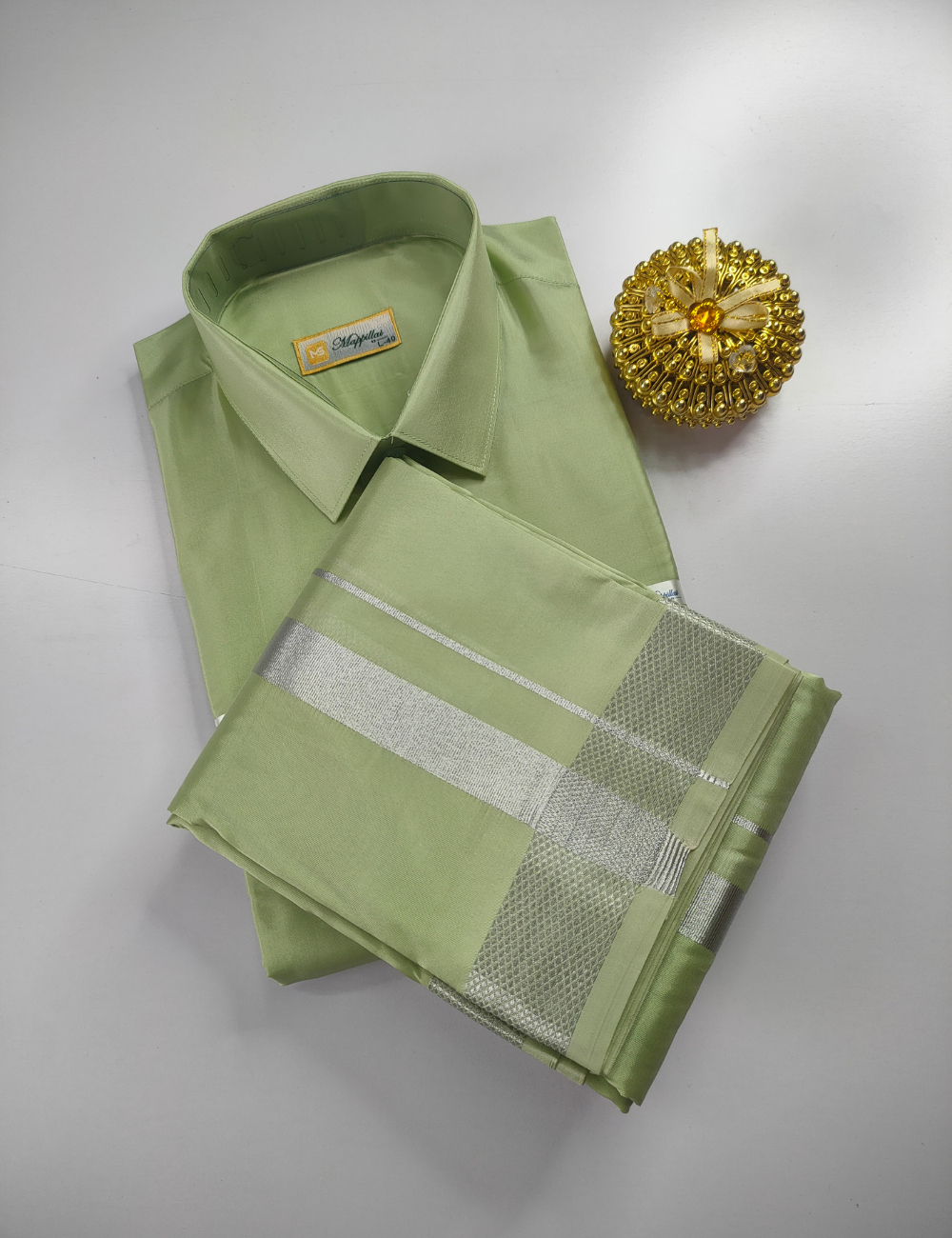 Premium Japan Silk Dhoti Set - Marine Green