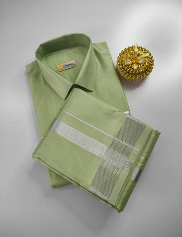 Premium Japan Silk Dhoti Set - Marine Green