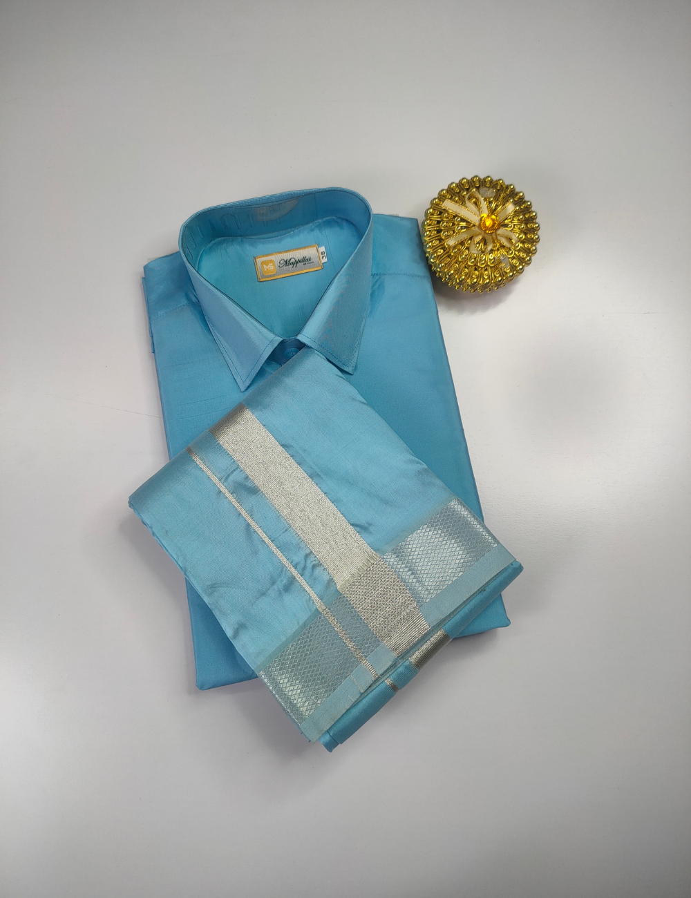 Premium Japan Silk Dhoti Set - Sky Blue
