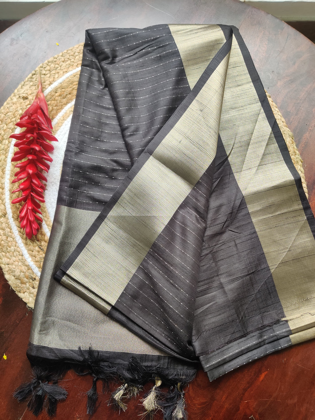 Beautiful Black Zari weaves Saree Contrast golden blouse