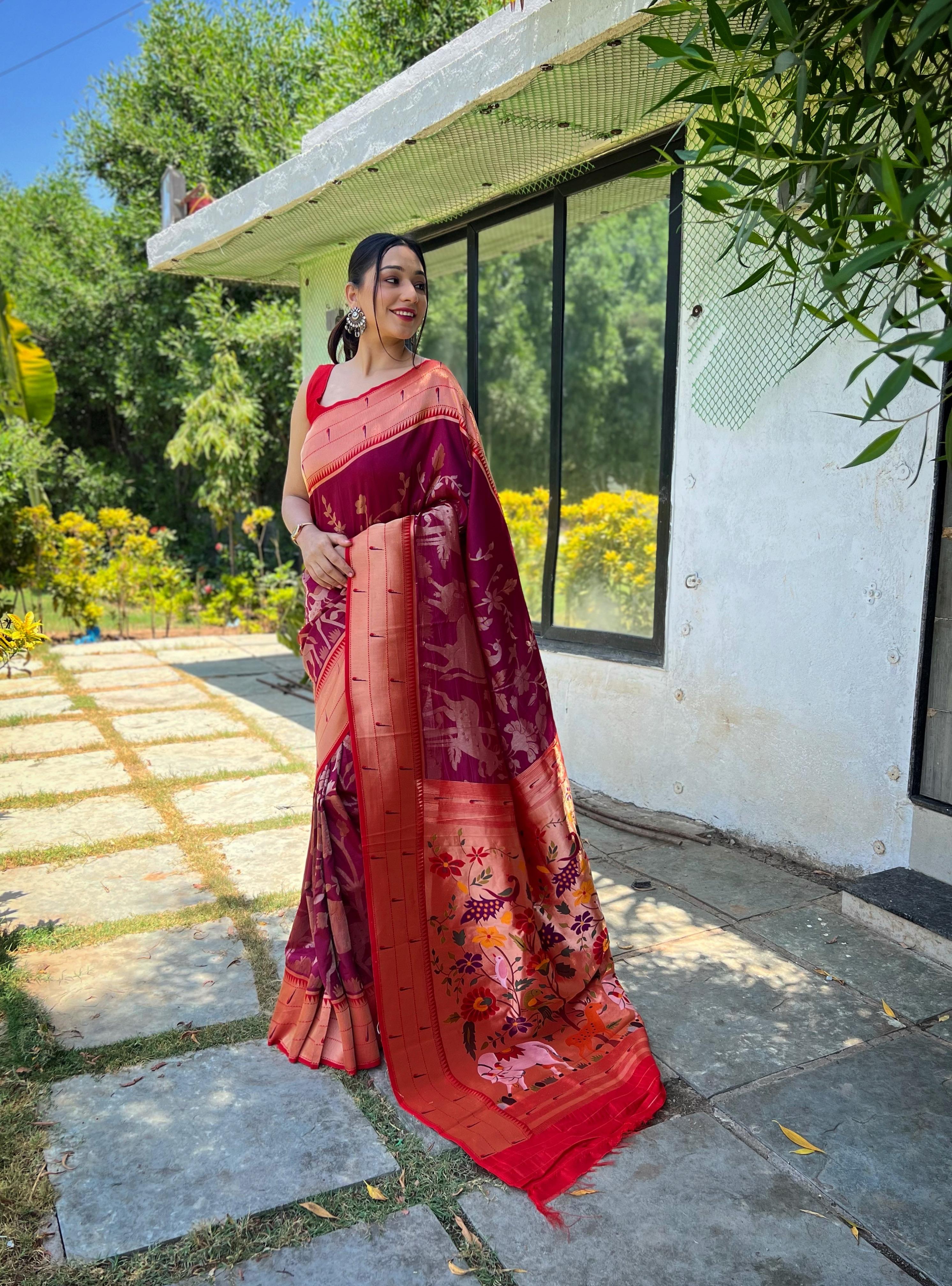 Florescent Magenta Silk saree