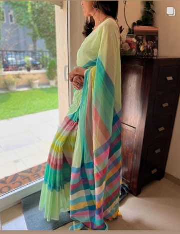 Pastel Prism rainbow – Pure Mul Cotton Saree