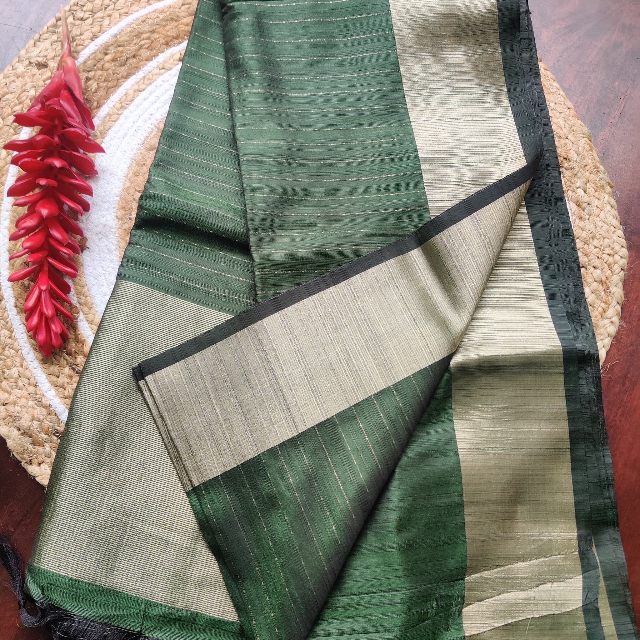 Bottle green Saree Golden Border