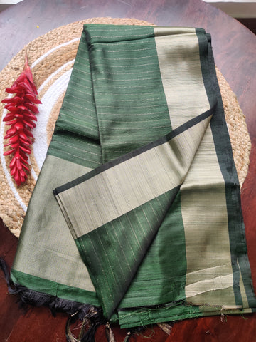 Bottle green Saree Golden Border