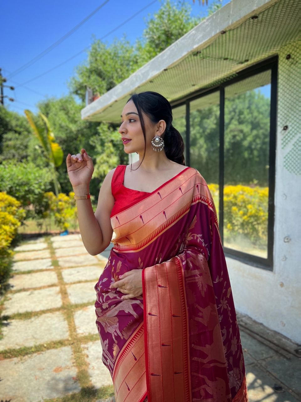 Florescent Magenta Silk saree