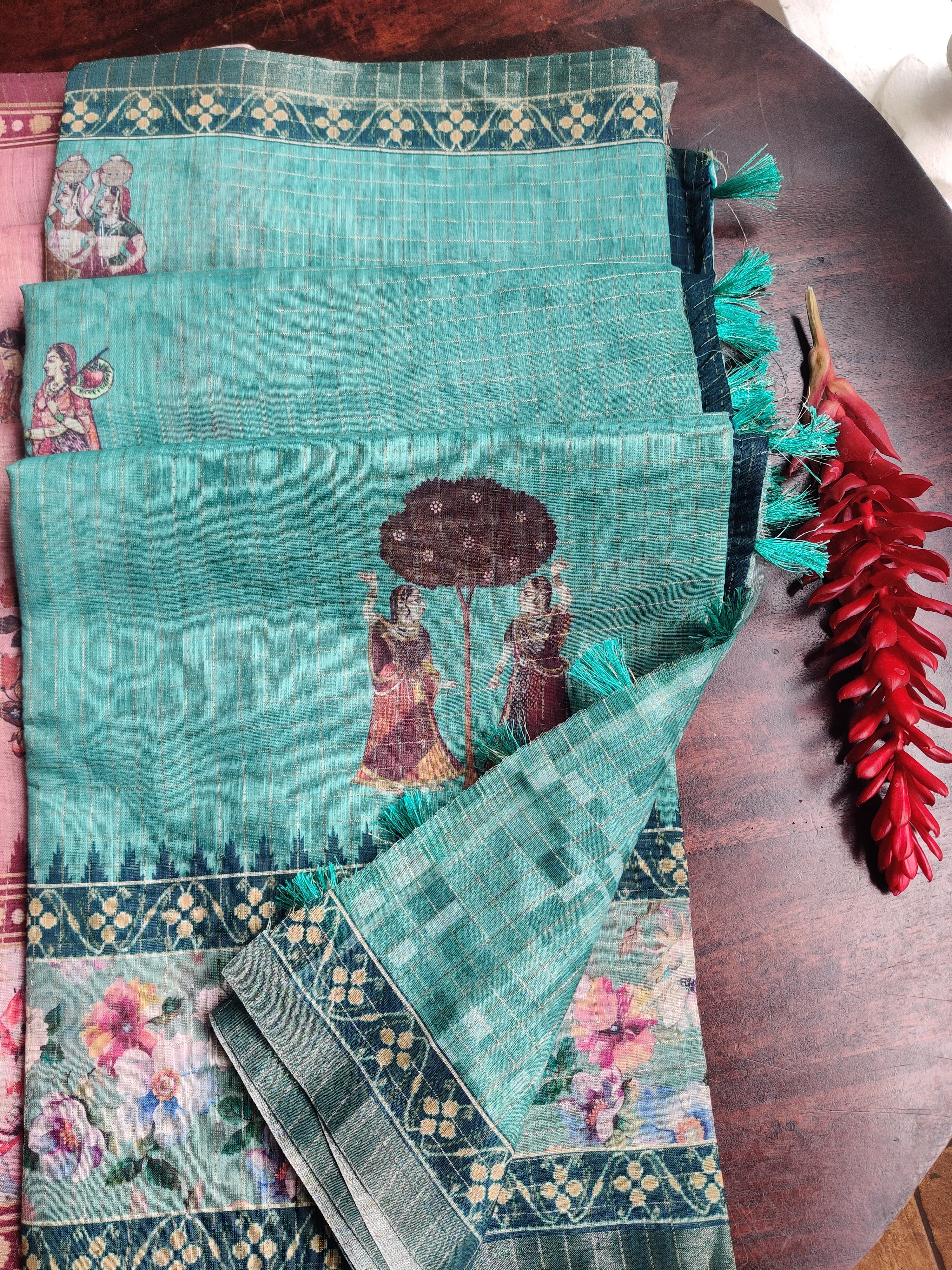 💚 Graceful Teal Green Digital Print Saree 💚
