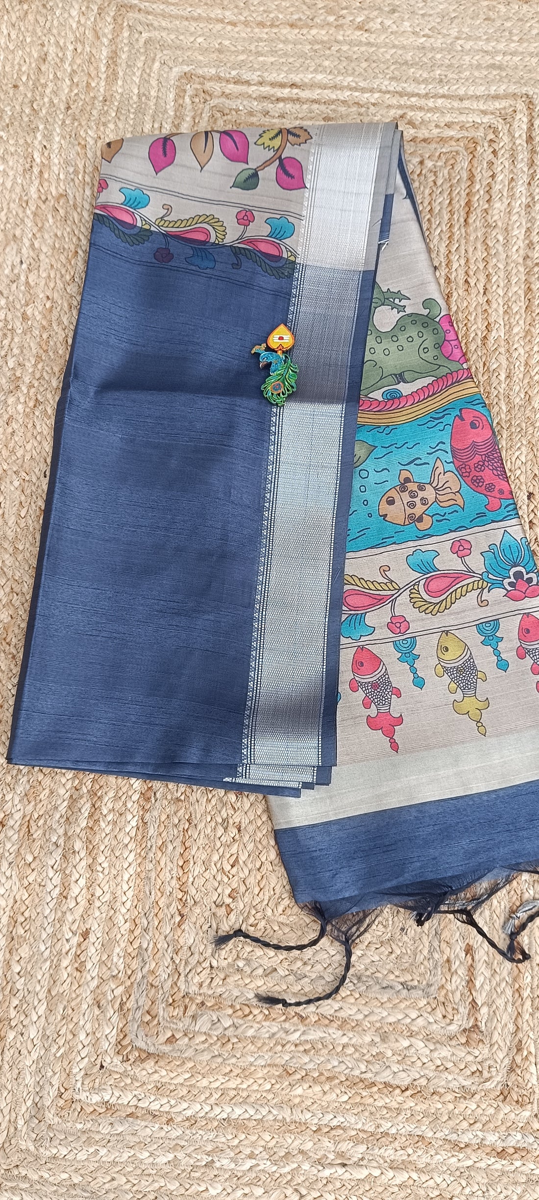 Premium navy blue semi silk saree