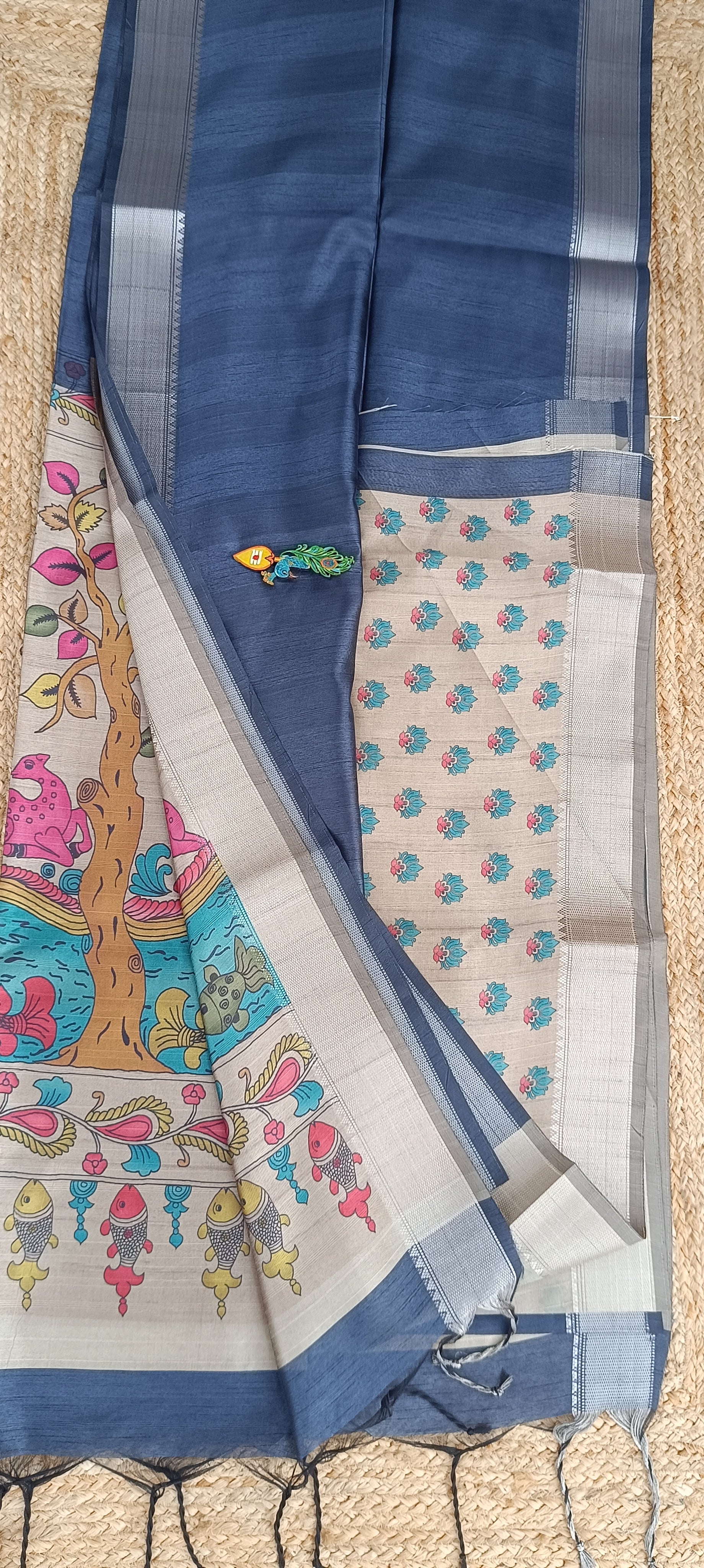 Premium navy blue semi silk saree