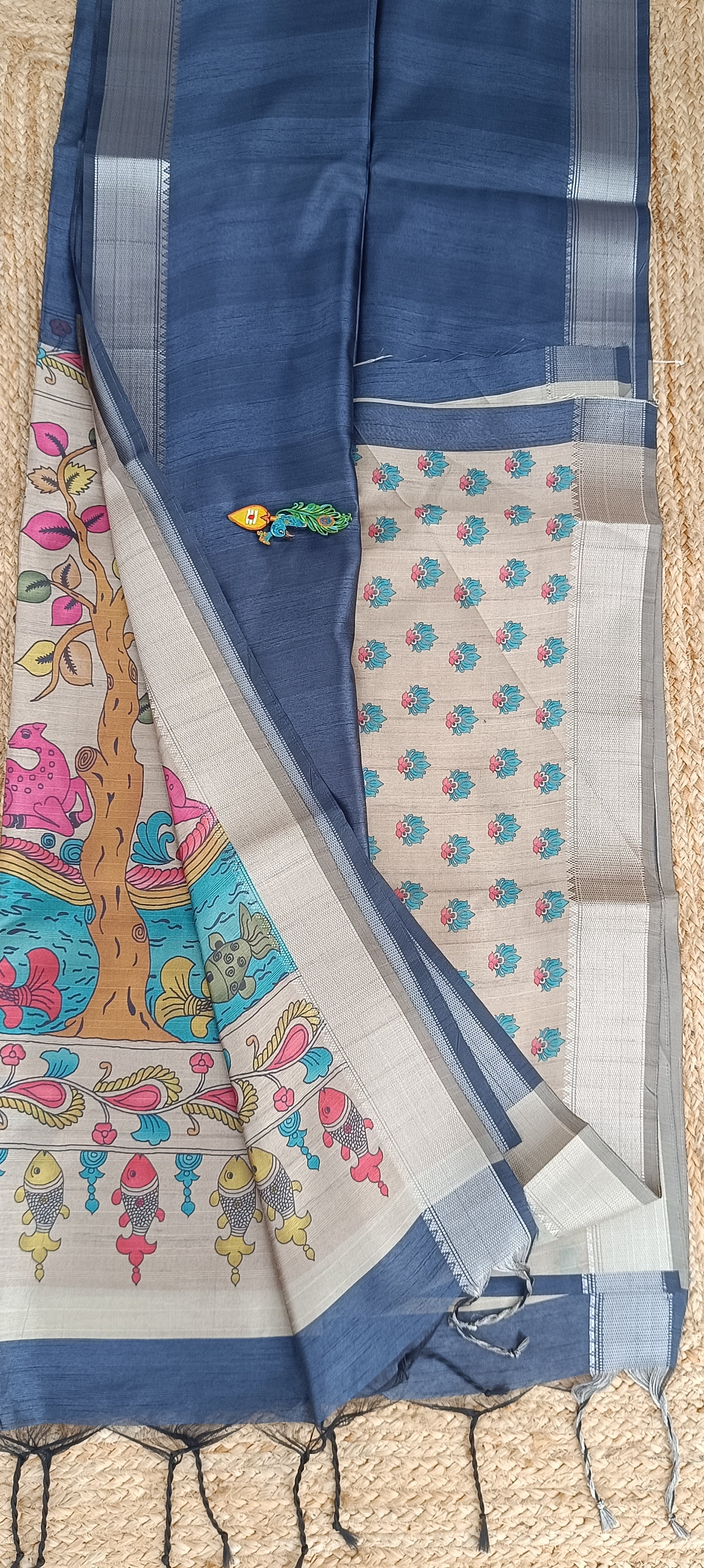 Premium navy blue semi silk saree