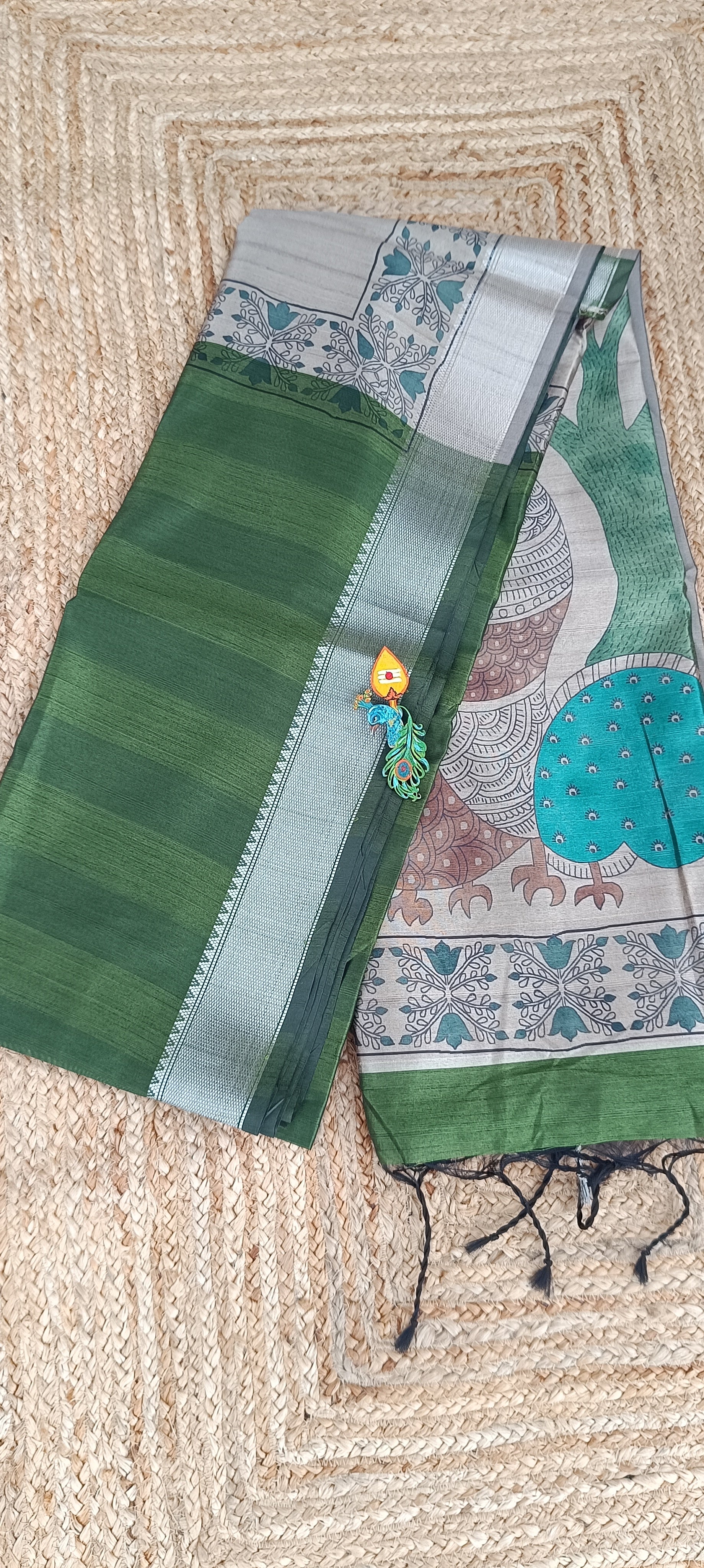 Classic Green Saree with silver sari border