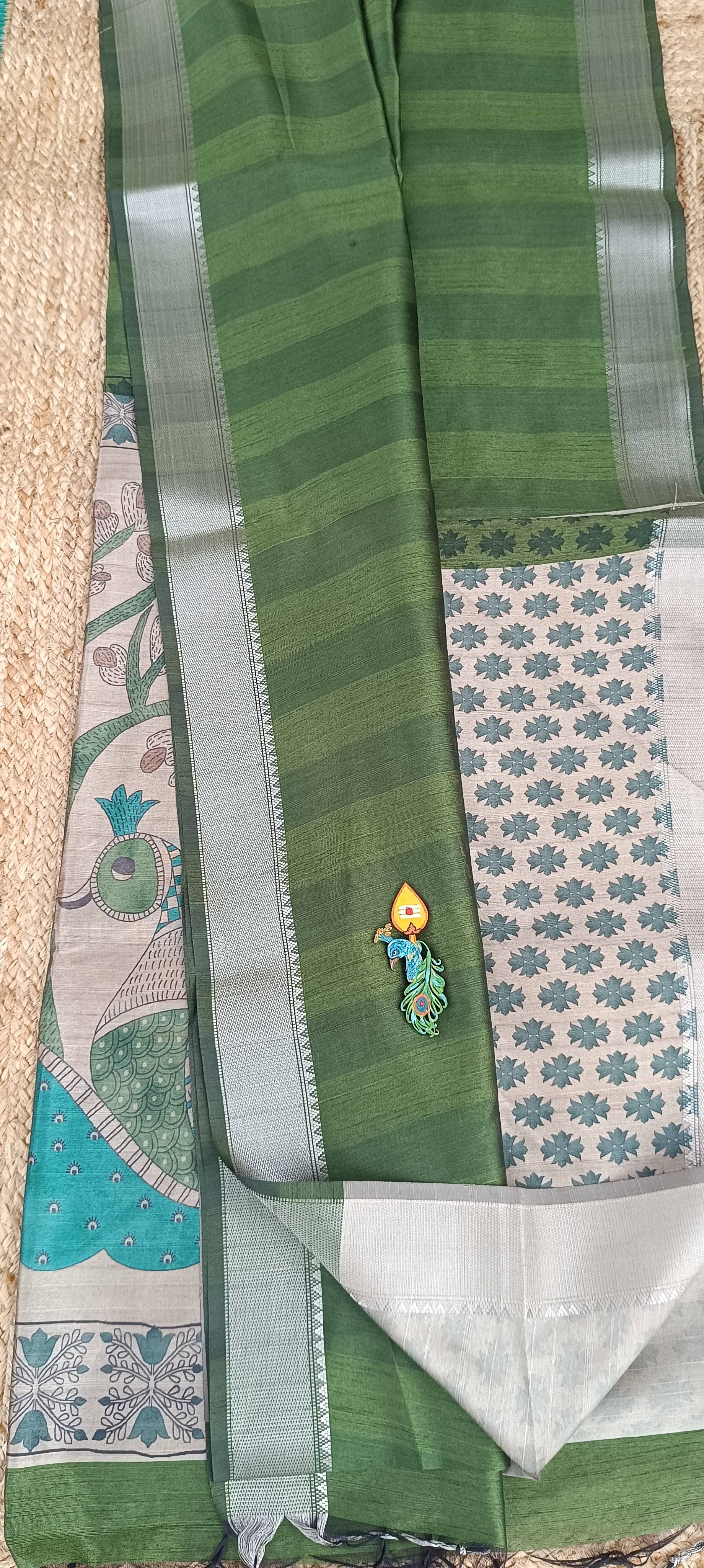 Classic Green Saree with silver sari border