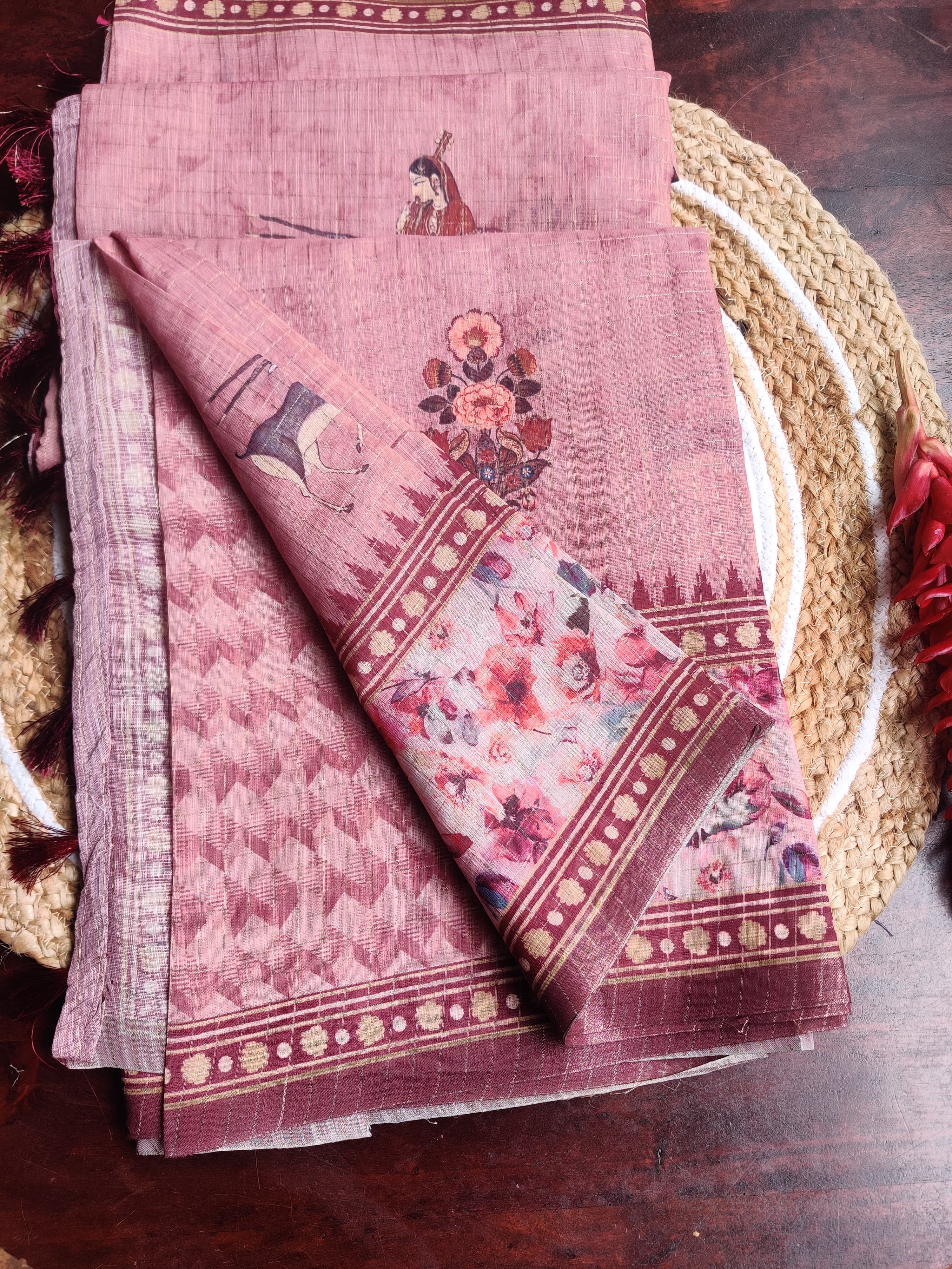 🌸 Rosewood Pink Digital Print Saree 🌸
