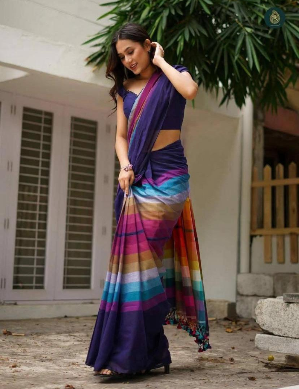Rich purple Pure Mul Cotton Saree – Elegant & Breezy