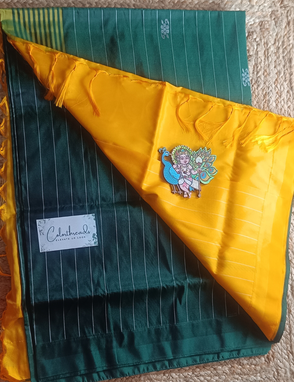 Bottle Green body and Sunshine Yellow  Pallu