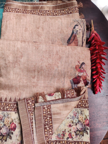 Elegant Brown Digital Print Saree