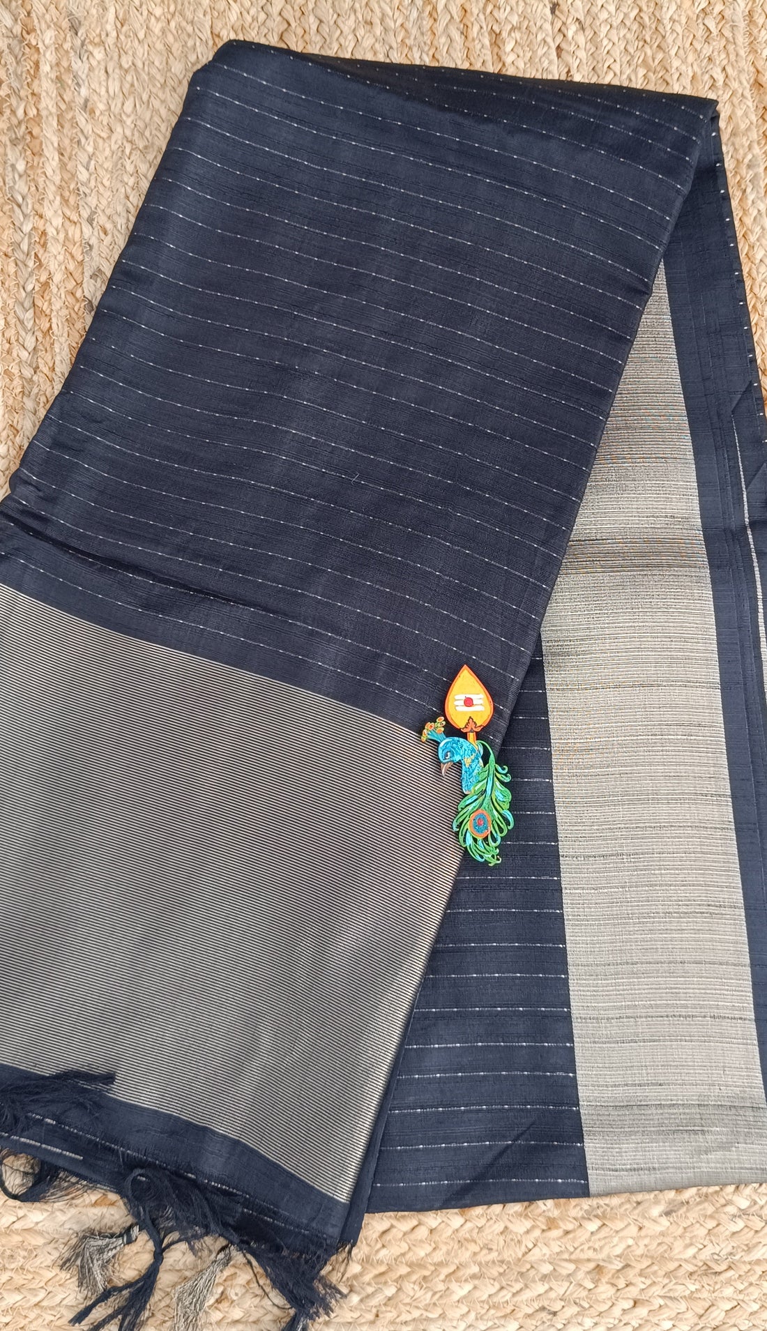 Beautiful Black Zari weaves Saree Contrast golden blouse