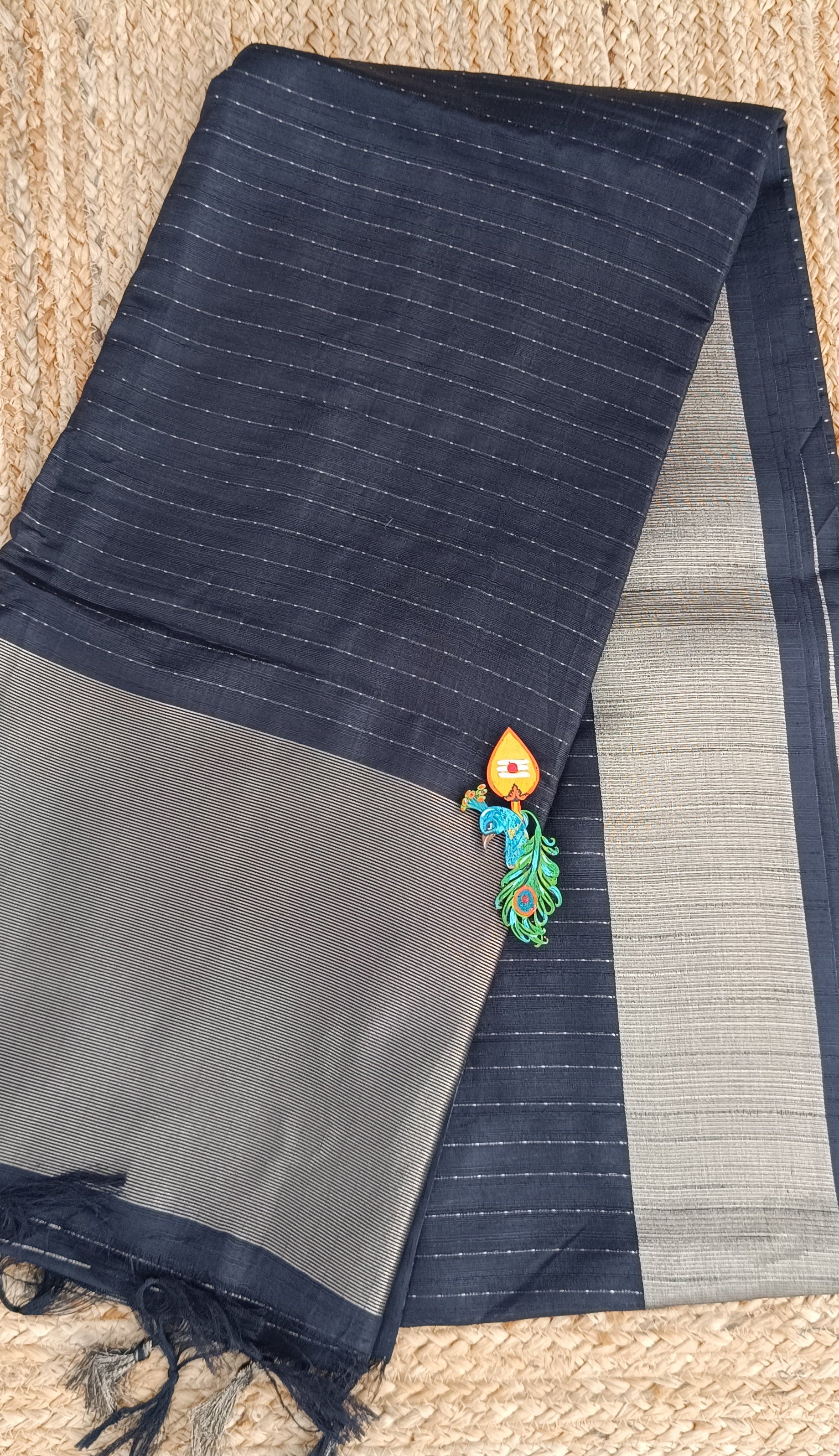 Beautiful Black Zari weaves Saree Contrast golden blouse