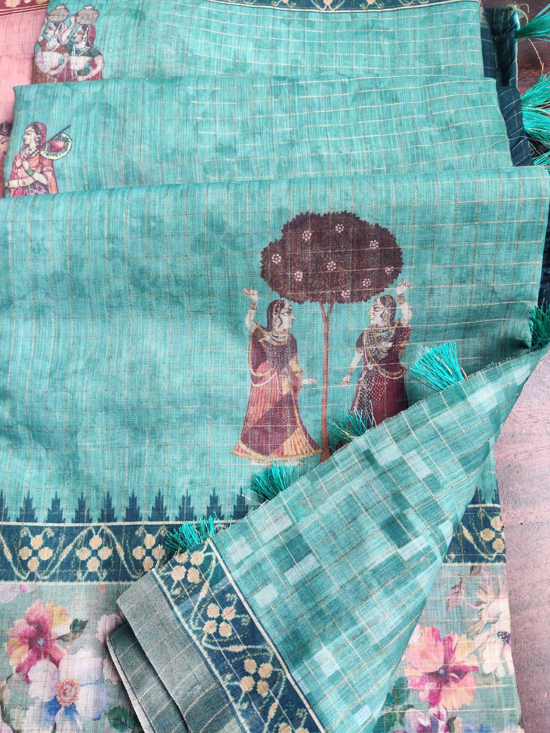 💚 Graceful Teal Green Digital Print Saree 💚