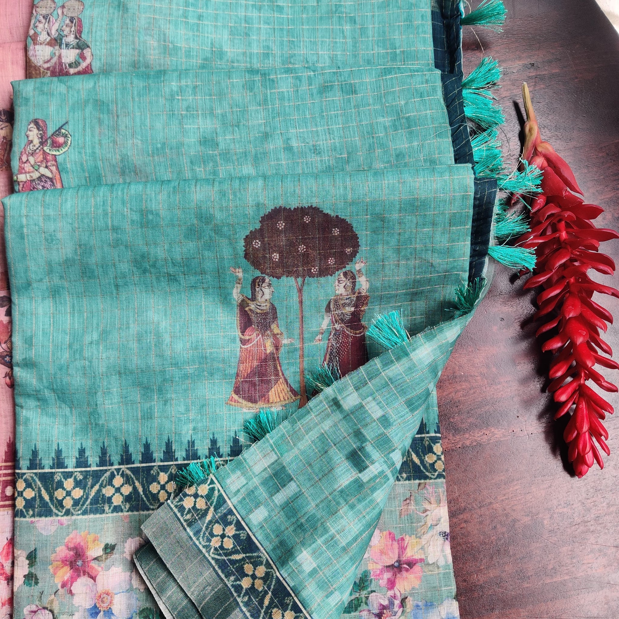 💚 Graceful Teal Green Digital Print Saree 💚