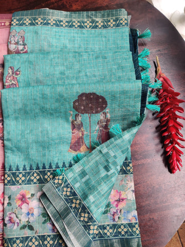 💚 Graceful Teal Green Digital Print Saree 💚