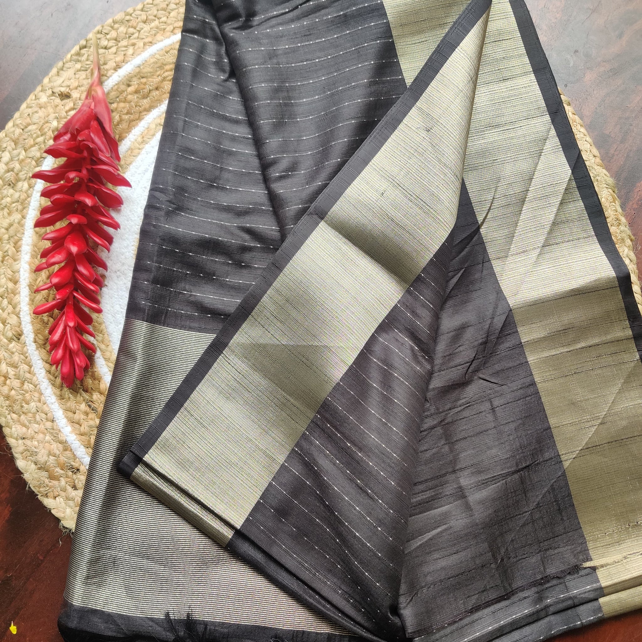 Beautiful Black Zari weaves Saree Contrast golden blouse
