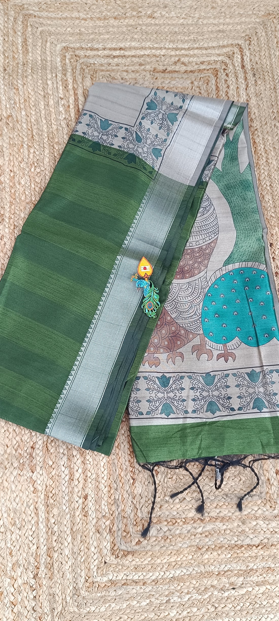 Classic Green Saree with silver sari border