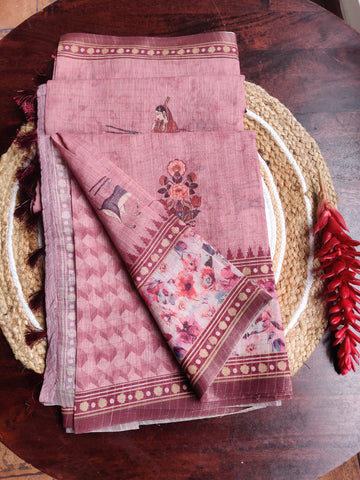 🌸 Rosewood Pink Digital Print Saree 🌸