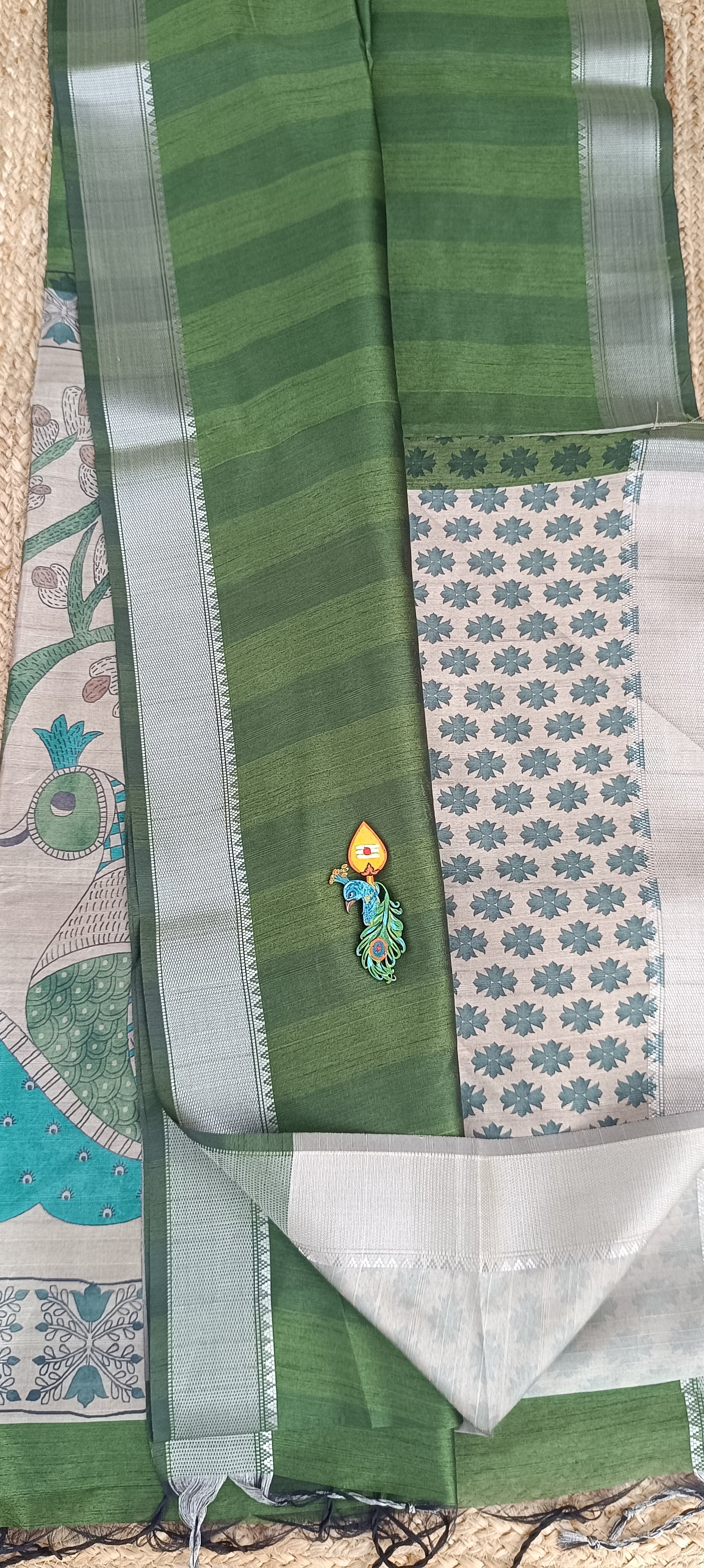 Classic Green Saree with silver sari border